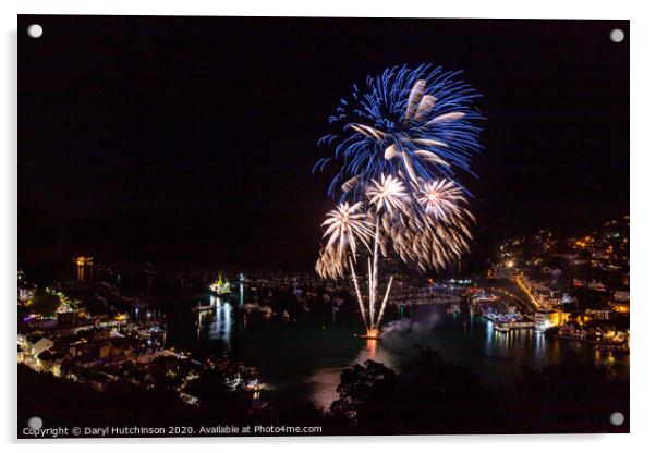 Fireworks in the night sky. Dartmouth Royal Regatt Acrylic by Daryl Peter Hutchinson