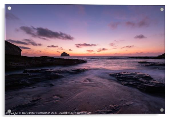 Intense colours at sunset over Gull Rock Trebarwith Strand Acrylic by Daryl Peter Hutchinson