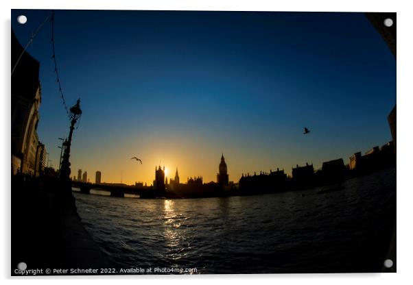 Sun going down over Westminster Acrylic by Peter Schneiter