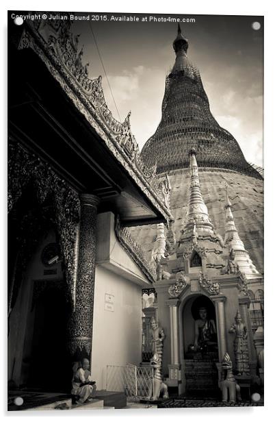 Shwedagon Pagoda and nun, Yangon, Mynamar Acrylic by Julian Bound