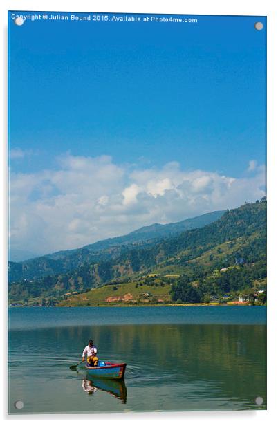 A boat on Phewa Lake, Pokhara, Nepal Acrylic by Julian Bound