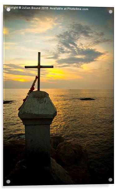 Sunset and crucifix, Vagator, Goa, India Acrylic by Julian Bound