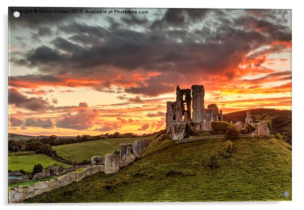  Sunset over Corfe Castle in Dorset Acrylic by Glenn Cresser