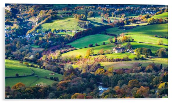 Derbyshire patchwork, Overlooking Calver. Acrylic by Bill Allsopp