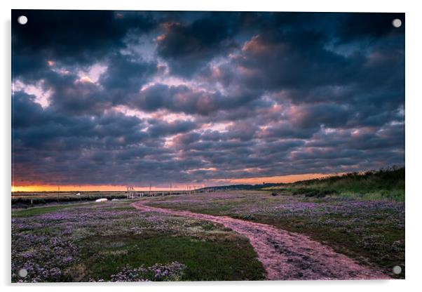 Marsh sunrise at Morston. Acrylic by Bill Allsopp