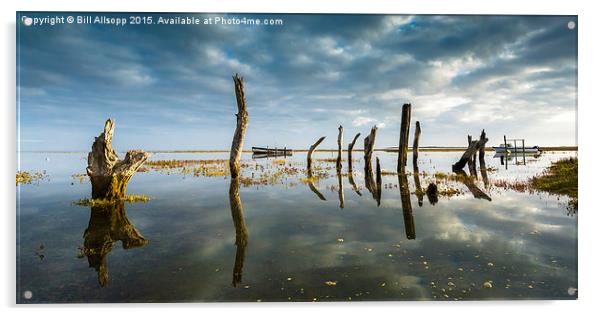 Thornham Stumps in Norfolk at high tide. Acrylic by Bill Allsopp