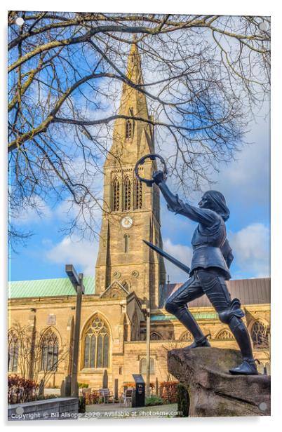 Statue of King Richard lll outside Leicester Cathedral. Acrylic by Bill Allsopp