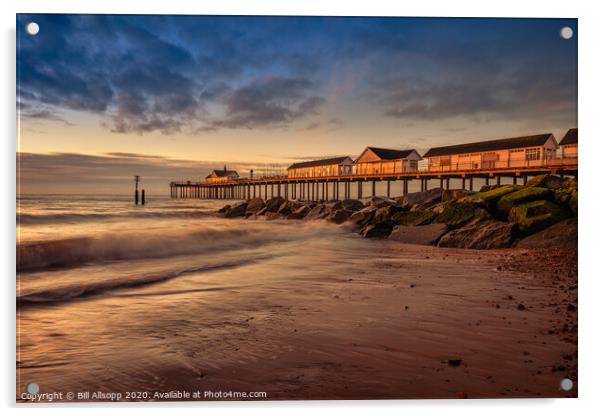 Sunrise on the pier. Acrylic by Bill Allsopp