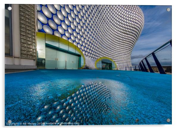 A worms eye view of the Selfridges building. Acrylic by Bill Allsopp