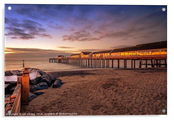 Dawn at Southwold pier. Acrylic by Bill Allsopp