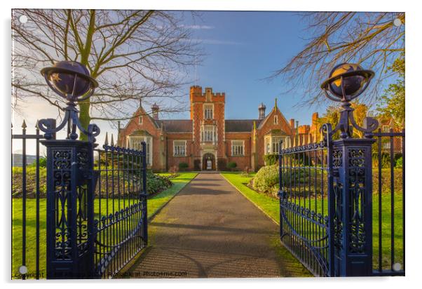 The gates to Loughborough Grammar School. Acrylic by Bill Allsopp