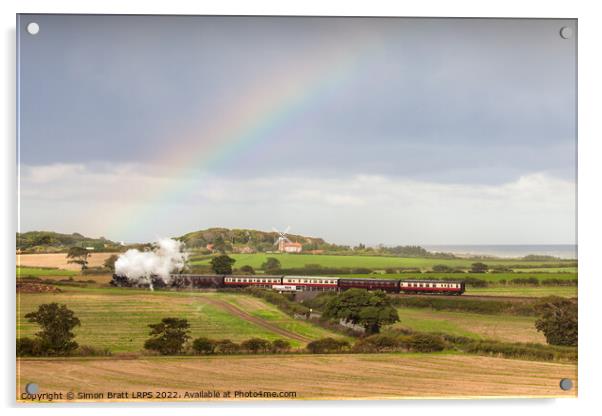 Norfolk steam train with Weybourne windmill and rainbow Acrylic by Simon Bratt LRPS