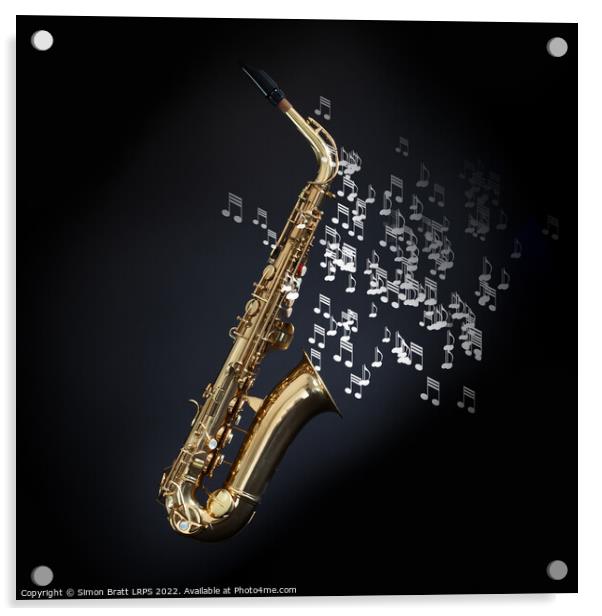 Saxophone with musical notes coming out the bell Acrylic by Simon Bratt LRPS