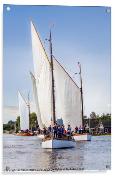 Four Wherry sail boats sailing the Norfolk Broads UK Acrylic by Simon Bratt LRPS