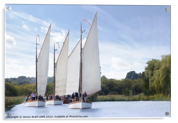 Four Wherry sail boats on the Norfolk Broads UK Acrylic by Simon Bratt LRPS