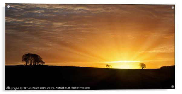 Sunrise over rural silouette landscape with tree Acrylic by Simon Bratt LRPS