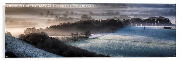 Winchester hill frosty spring morning panoramic Acrylic by Simon Bratt LRPS