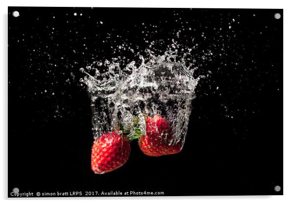 Strawberry fruit big splash into water Acrylic by Simon Bratt LRPS