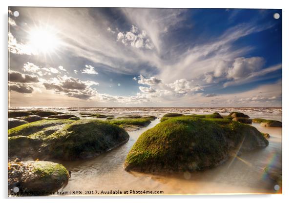 Hunstanton coastline with  seaweed rock outcrops o Acrylic by Simon Bratt LRPS