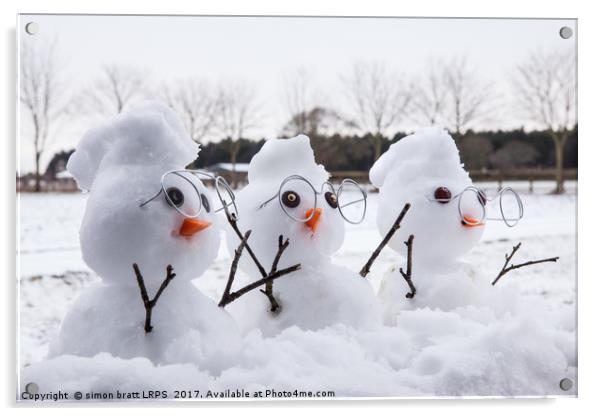 Three cute snowman characters with mohicans Acrylic by Simon Bratt LRPS