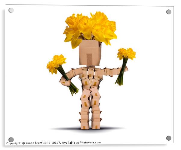 Box character holding bunches of daffodils Acrylic by Simon Bratt LRPS