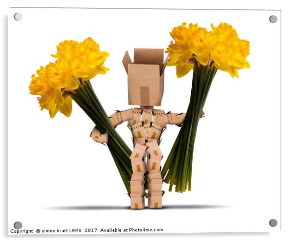 Box character holding large bunches of daffodils Acrylic by Simon Bratt LRPS