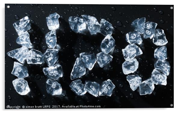 H2O water symbol written in ice cubes and melting Acrylic by Simon Bratt LRPS
