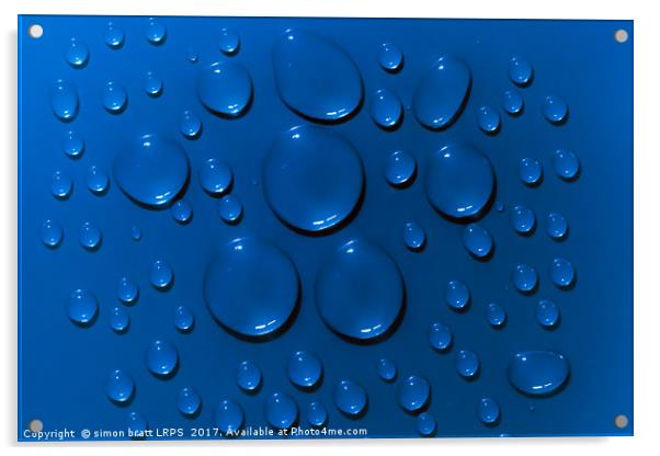 Water drops pattern on blue background Acrylic by Simon Bratt LRPS