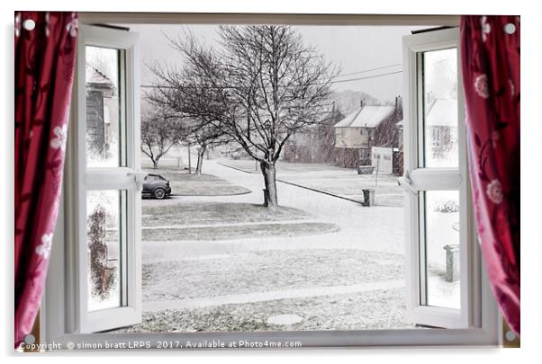 Beautiful winter scene through an open window Acrylic by Simon Bratt LRPS
