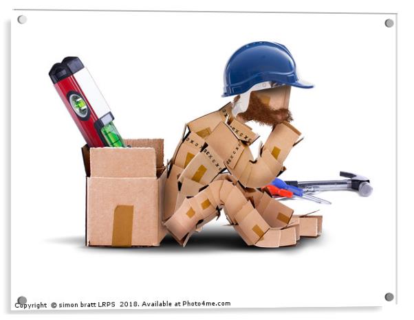 Box character handyman character sat thinking Acrylic by Simon Bratt LRPS