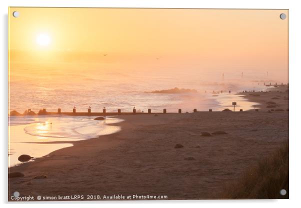 Norfolk coast sunrise with many seals Acrylic by Simon Bratt LRPS