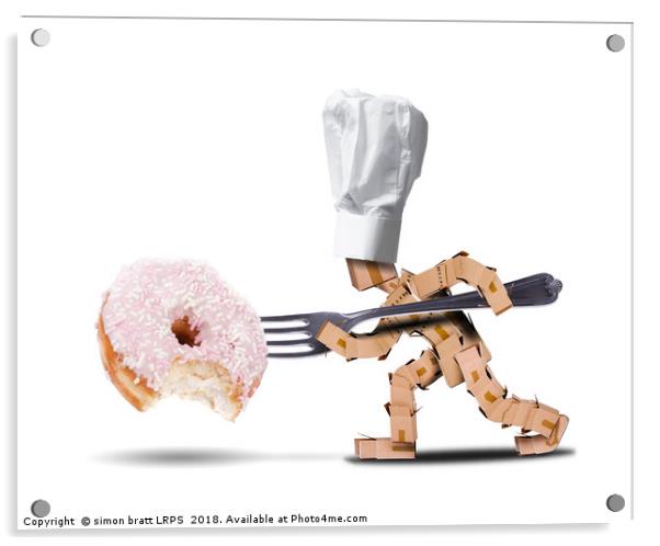 Chef box character attacking a large donut Acrylic by Simon Bratt LRPS