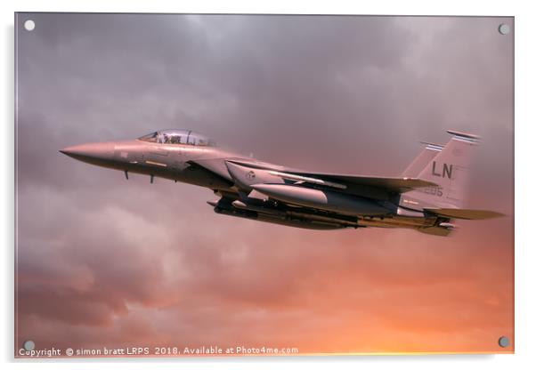 RAF Lakenheath Suffolk F-15 Eagle in flight with o Acrylic by Simon Bratt LRPS