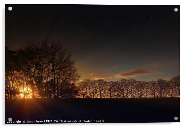 Big sunset glow through winter trees Acrylic by Simon Bratt LRPS
