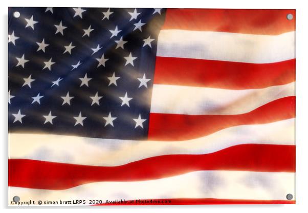 American flag waving in the wind extract Acrylic by Simon Bratt LRPS