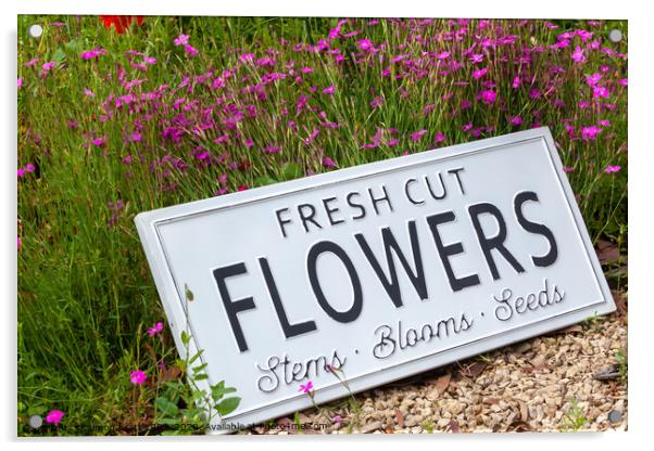 Garden flowers with fresh cut flower sign 0737 Acrylic by Simon Bratt LRPS