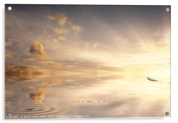 Stone skipping across a calm ocean with sunrise Acrylic by Simon Bratt LRPS