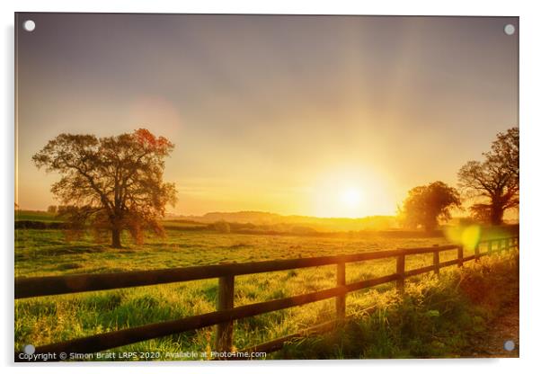 Rural sunrise over fenced field Acrylic by Simon Bratt LRPS