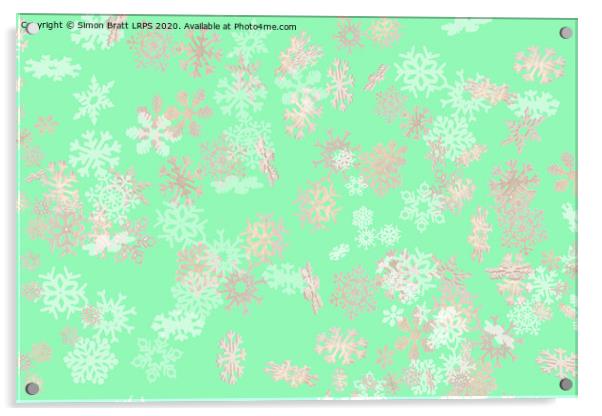 Falling snowflakes pattern on green background Acrylic by Simon Bratt LRPS
