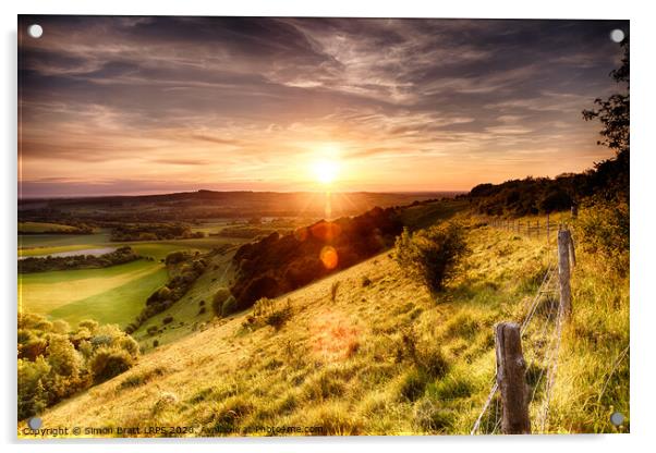 Winchester hill fence sunset Acrylic by Simon Bratt LRPS