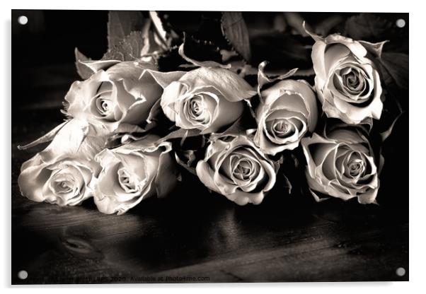 Roses on a table in black and white Acrylic by Simon Bratt LRPS