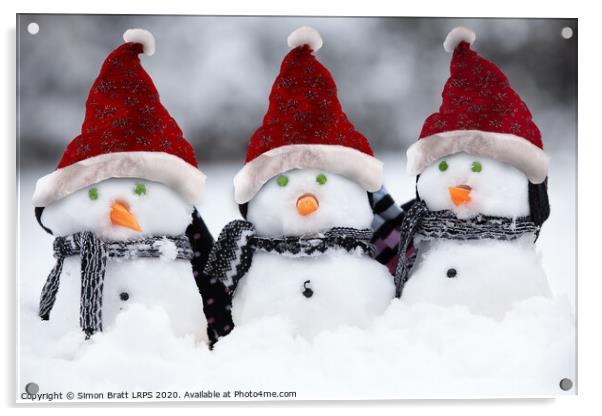 Snowmen with Christmas hats Acrylic by Simon Bratt LRPS