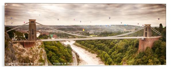 Hot air balloons behind Bristol Clifton Suspension Acrylic by Simon Bratt LRPS