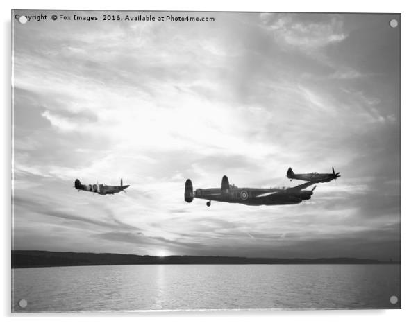 Lancaster bomber and spitfires Acrylic by Derrick Fox Lomax