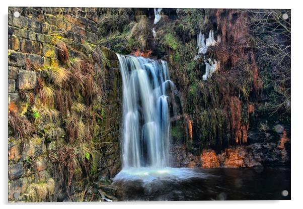 Cheesden mill waterfall Acrylic by Derrick Fox Lomax