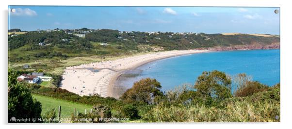 Summer at Freshwater Beach, Wales, Panorama  Acrylic by Mark Poley