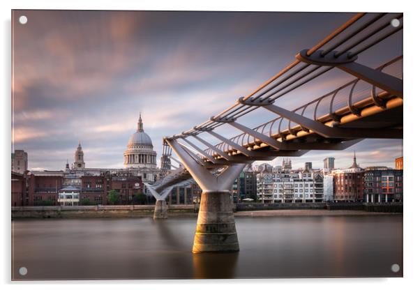 St Paul's Cathedral and the Millennium Bridge Acrylic by Trevor Sherwin