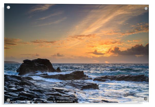 Cornish sunset - Gwithian, Godrevy beach, Hayle Acrylic by Chris Warham