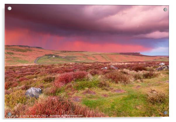 Hailstorm over Stamage Edge in the Peak District at sunset Acrylic by Chris Warham