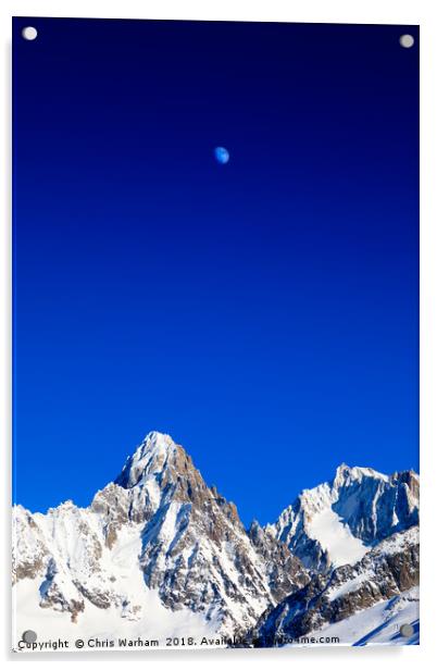 Moon above the French Alps against a deep blue sky Acrylic by Chris Warham